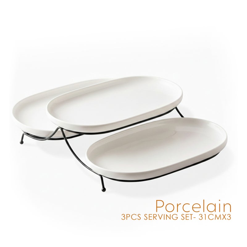 Shallow 3PCS Porcelain Serving Set – 31cm White New Bone China Large Platters for Elegant Hosting, Daily Dining, Ramadan, Eid, Diwali & Festive Entertaining - Image 5